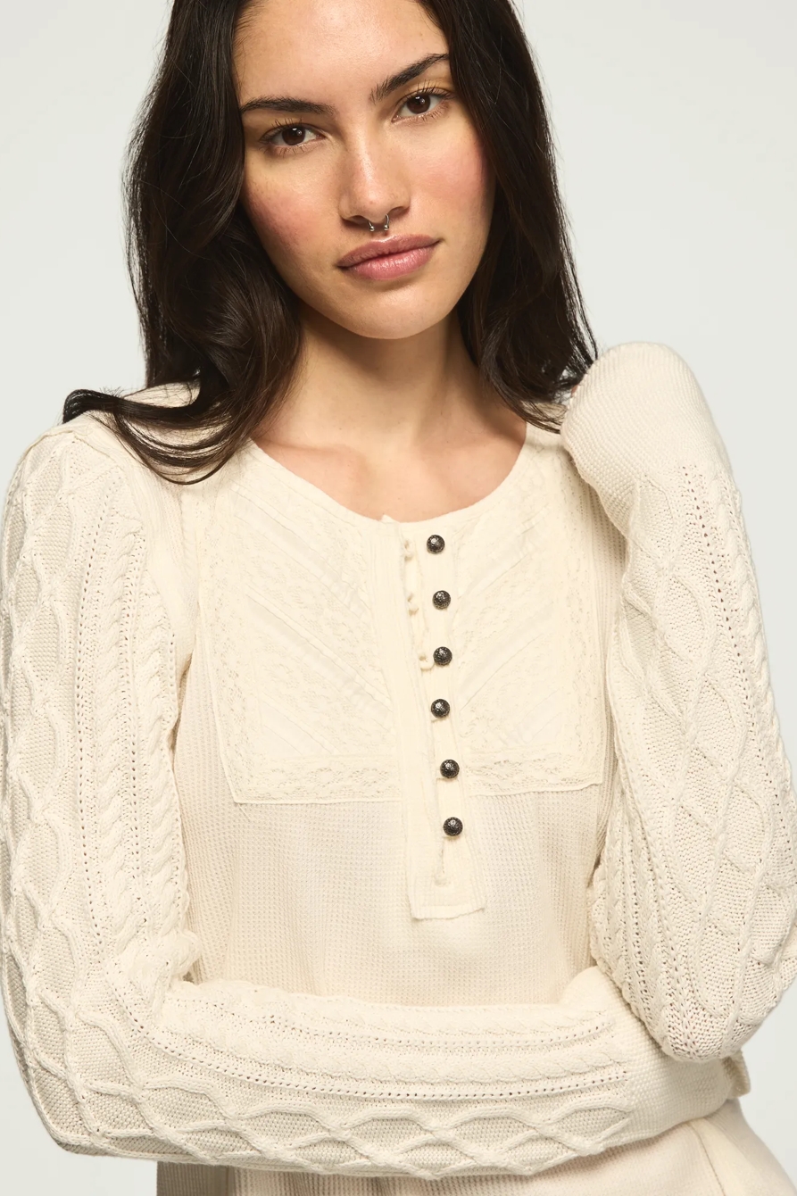 PINTUCK SWEATER MIX HENLEY, image 5