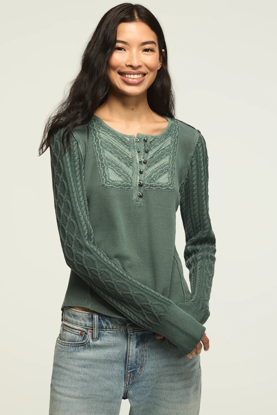 PINTUCK SWEATER MIX HENLEY, image 2