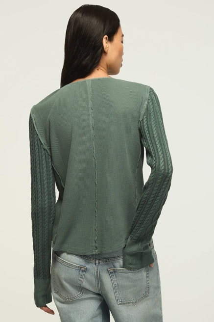 PINTUCK SWEATER MIX HENLEY, image 3