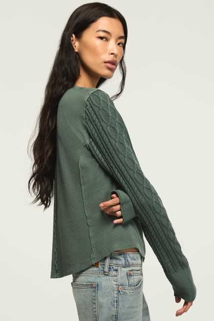 PINTUCK SWEATER MIX HENLEY, image 4