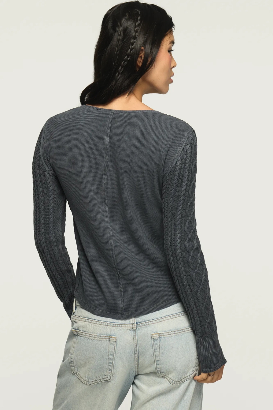 PINTUCK SWEATER MIX HENLEY, image 3