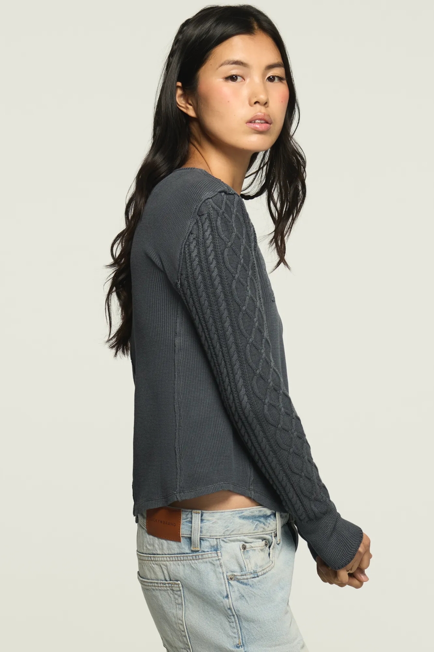 PINTUCK SWEATER MIX HENLEY, image 4