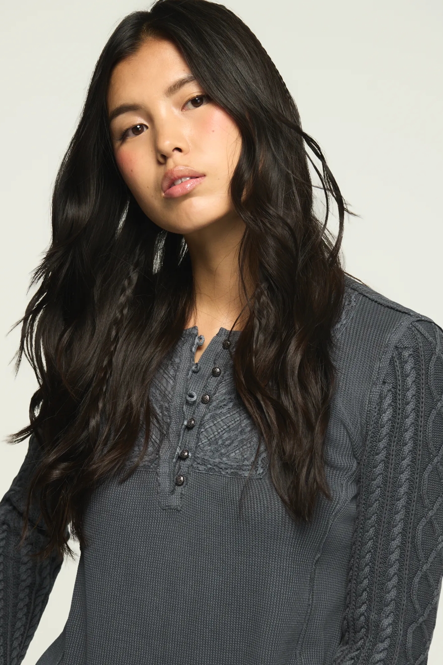 PINTUCK SWEATER MIX HENLEY, image 5