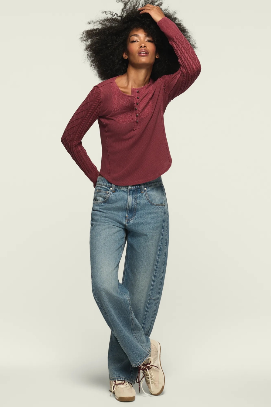 PINTUCK SWEATER MIX HENLEY, image 2