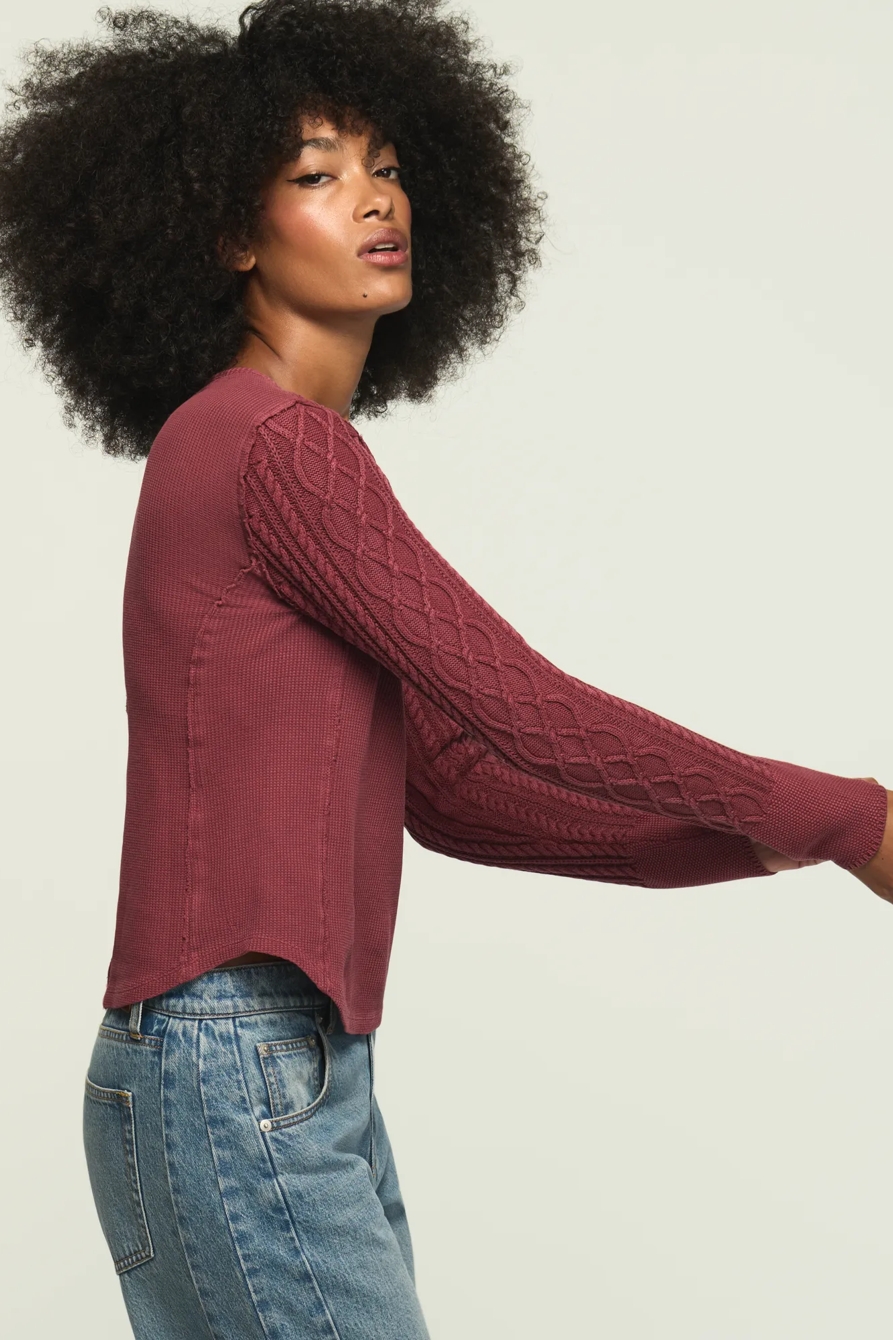 PINTUCK SWEATER MIX HENLEY, image 4