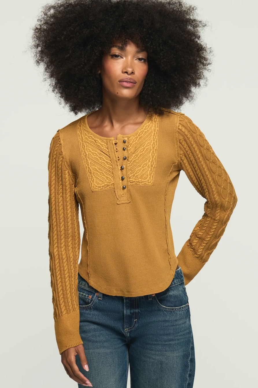 PINTUCK SWEATER MIX HENLEY, image 2