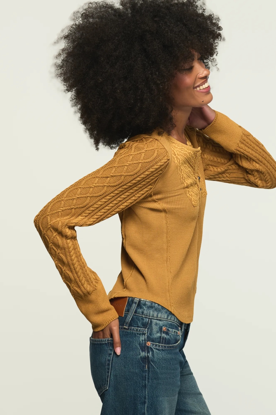 PINTUCK SWEATER MIX HENLEY, image 4