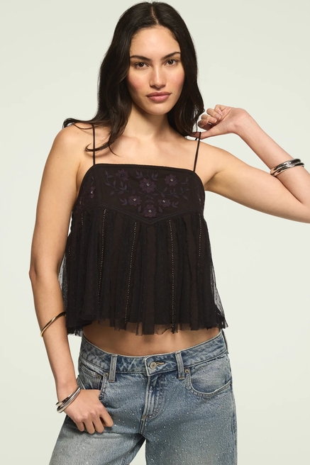EMBROIDERED MESH TANK, image 1