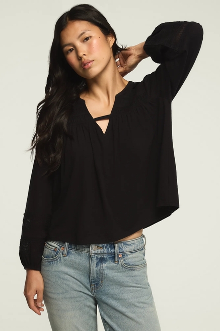 LACE TRIM LONG SLEEVE TOP, image 1