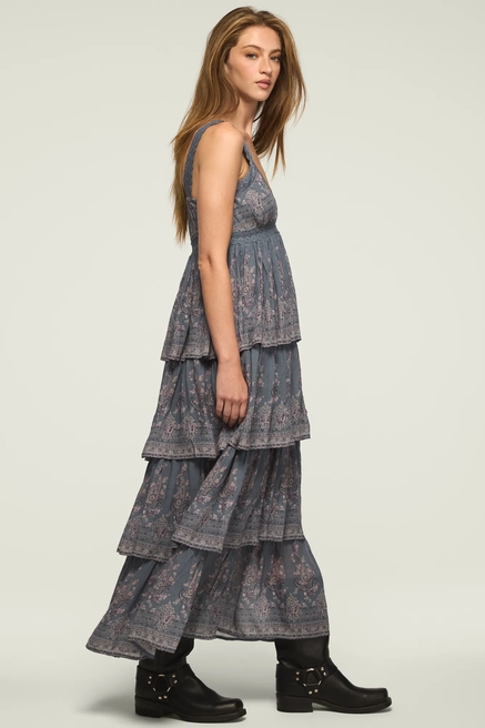 BORDER PRINT TIERED MAXI DRESS, image 1