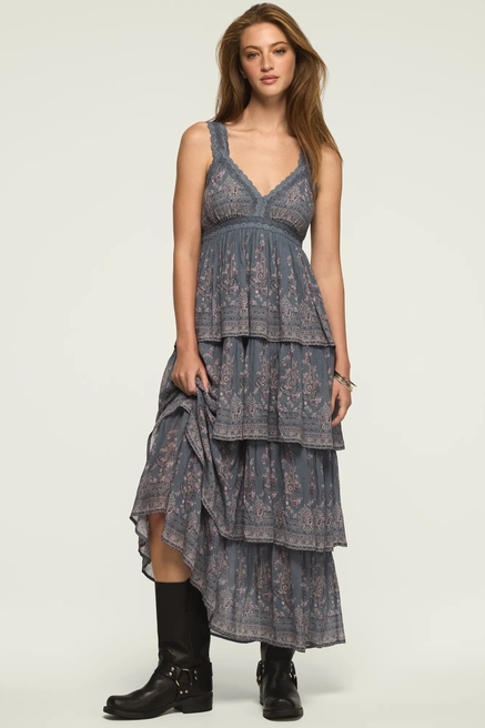 BORDER PRINT TIERED MAXI DRESS, image 2