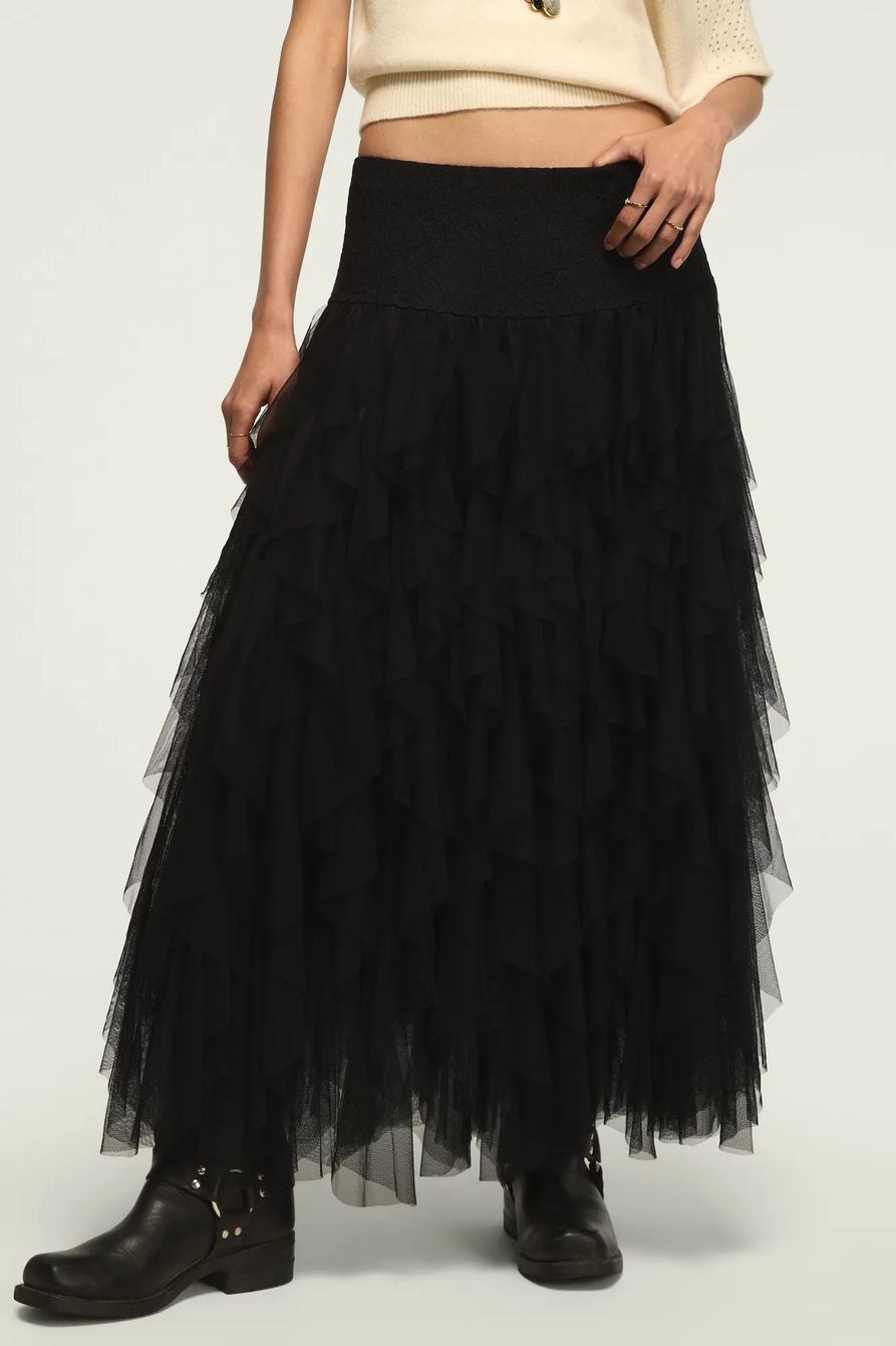 LACE YOKE RUFFLE MAXI SKIRT, image 2