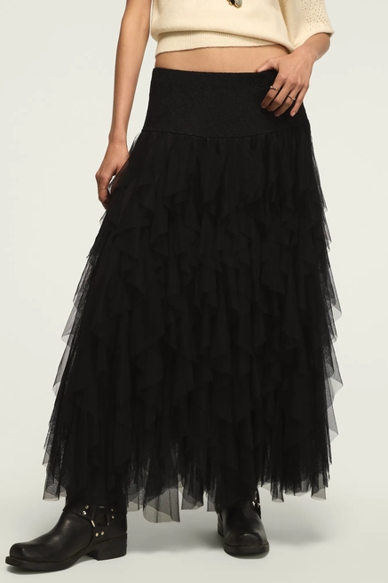 LACE YOKE RUFFLE MAXI SKIRT, image 2