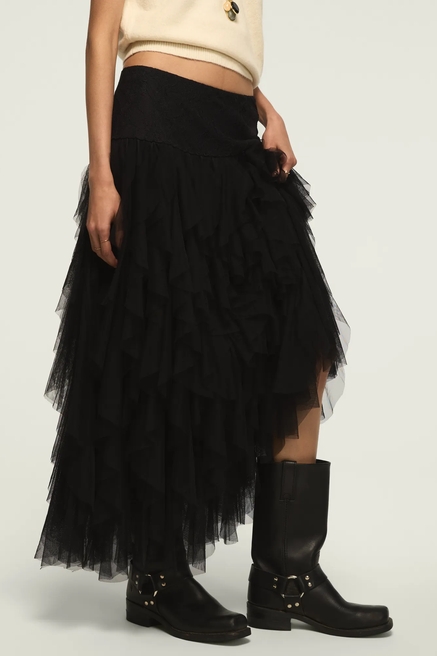 LACE YOKE RUFFLE MAXI SKIRT, image 4