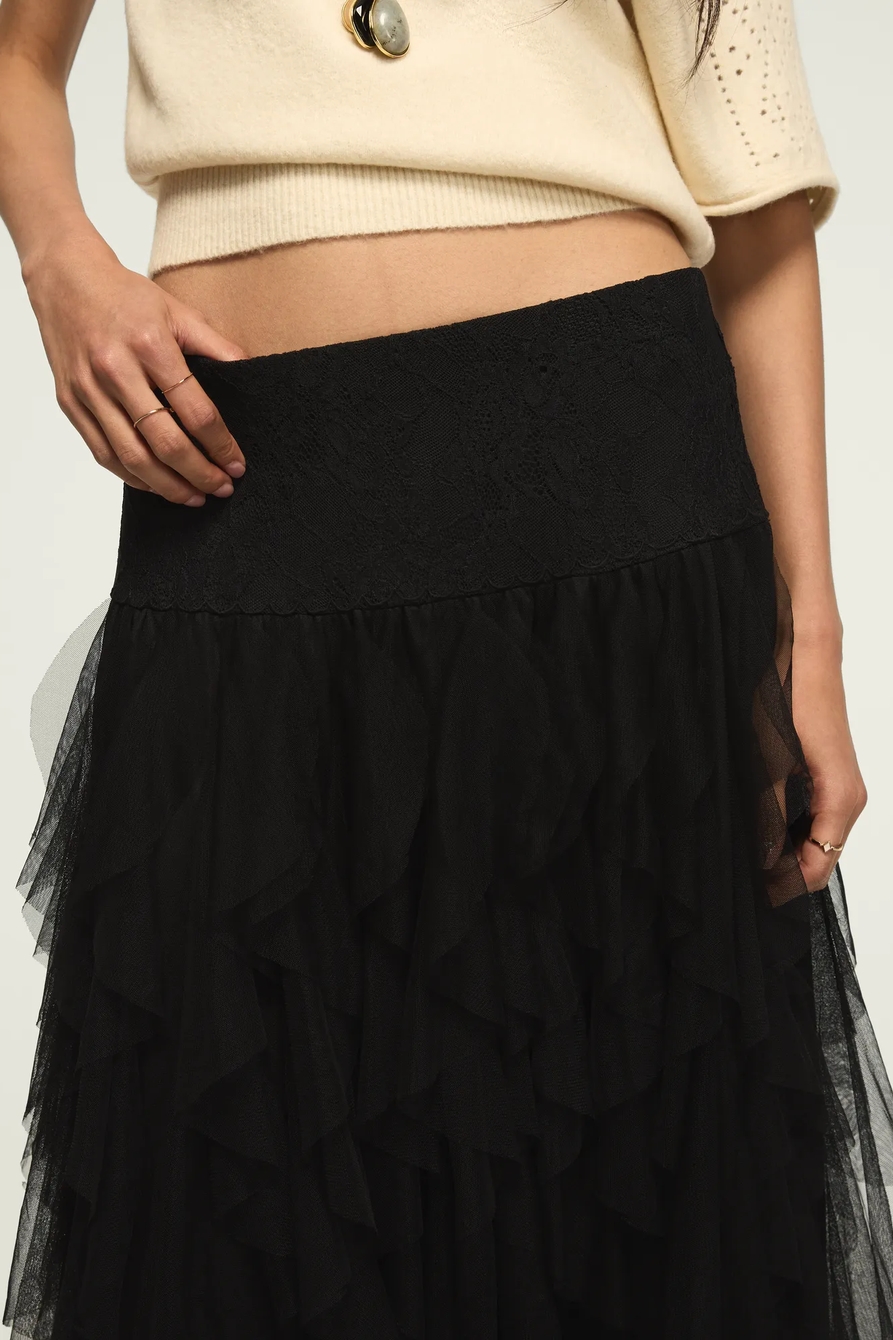 LACE YOKE RUFFLE MAXI SKIRT, image 5