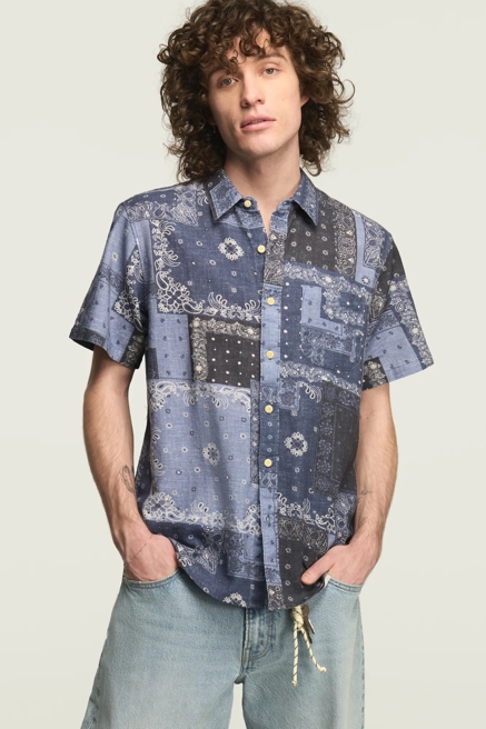 SS BANDANA PRINT CAMP COLLAR SHIRT, image 1