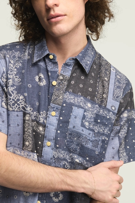 SS BANDANA PRINT CAMP COLLAR SHIRT, image 2