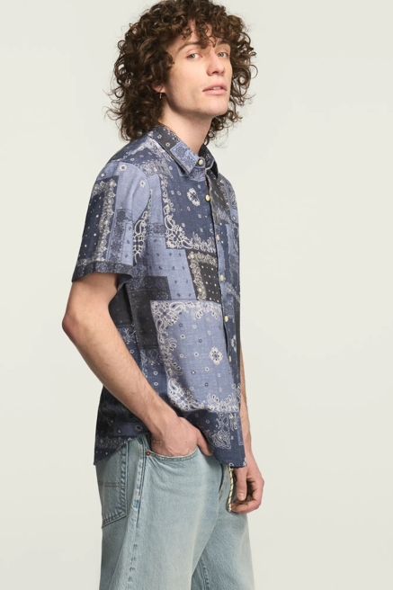 SS BANDANA PRINT CAMP COLLAR SHIRT, image 4