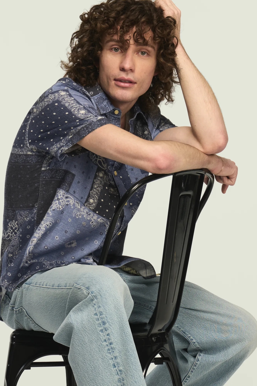 SS BANDANA PRINT CAMP COLLAR SHIRT, image 6