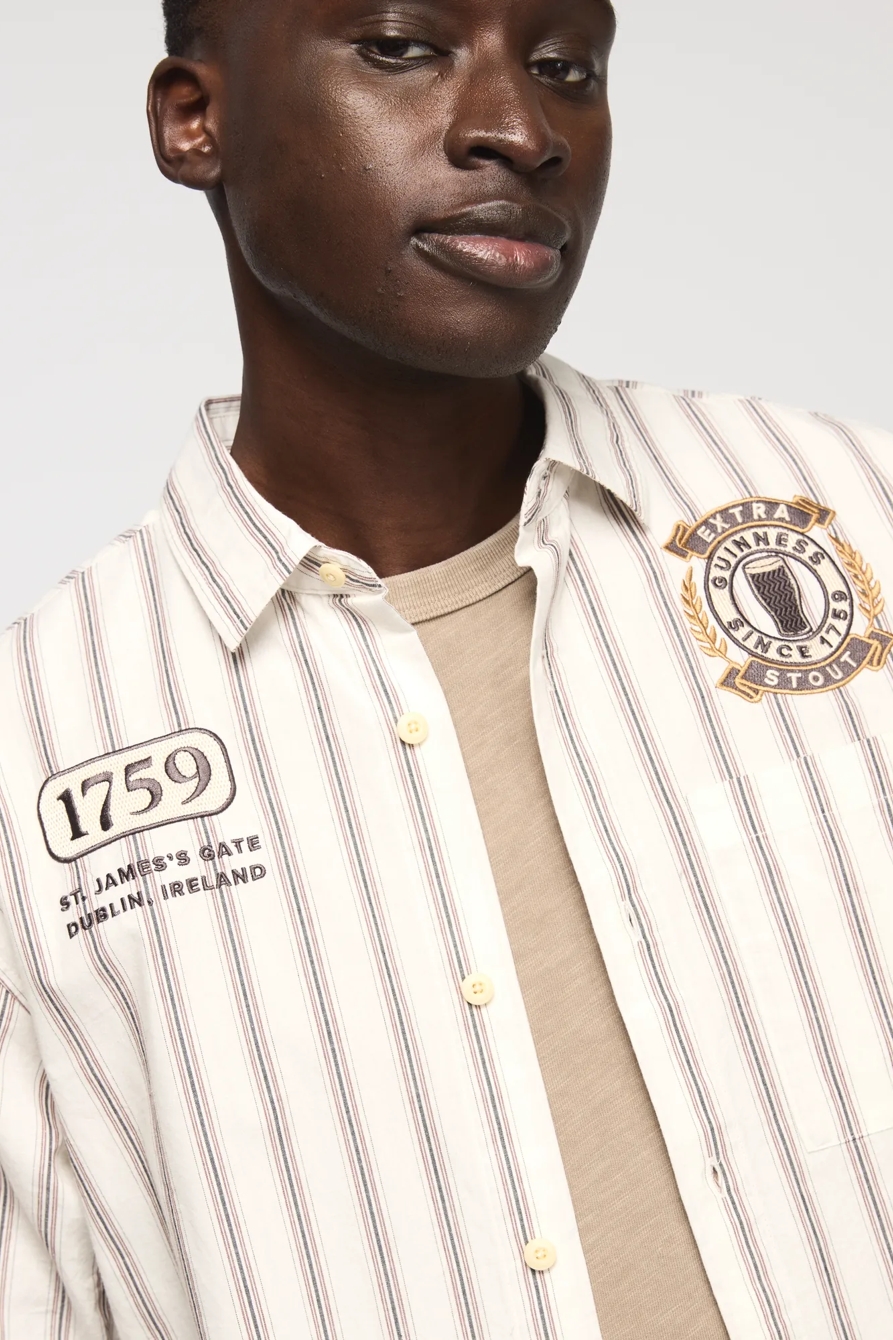 GUINNESS STRIPED SHORT SLEEVE BUTTON DOWN SHIRT, image 2