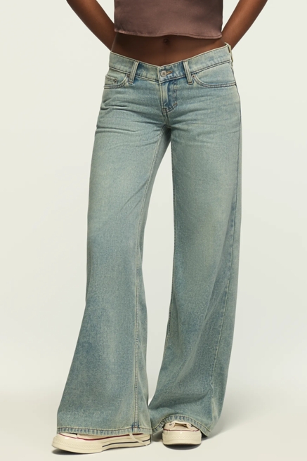 VELVET DENIM LUXE SUPER LOW RISE ULTRA WIDE LEG, image 1
