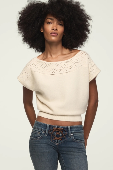 CHENILLE BOAT NECK SWEATER TEE, image 1