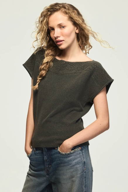 CHENILLE BOAT NECK SWEATER TEE, image 1