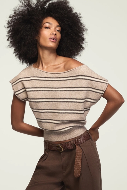 STRIPED BOAT NECK SWEATER TEE, image 1