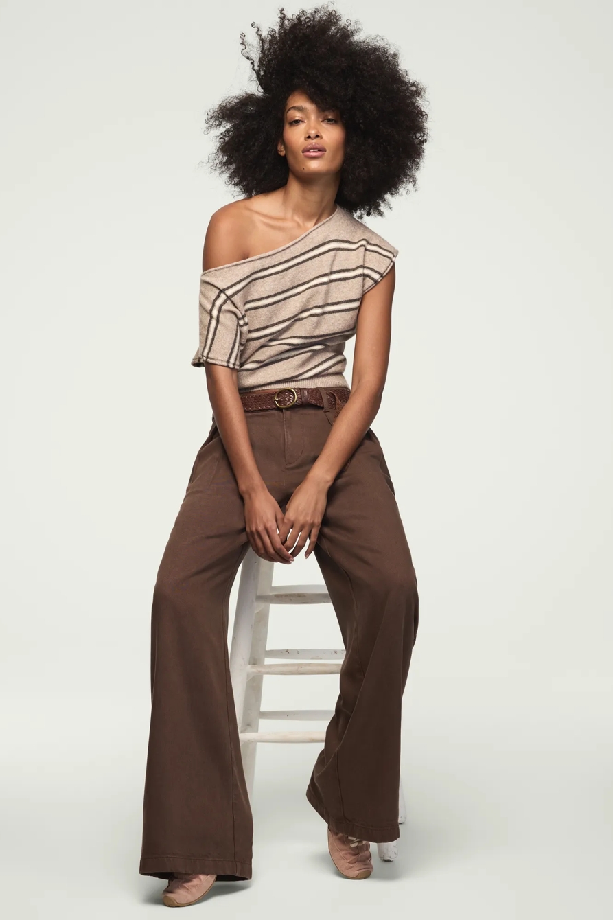 STRIPED BOAT NECK SWEATER TEE, image 2