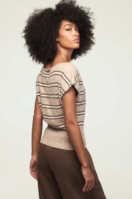 STRIPED BOAT NECK SWEATER TEE, image 3