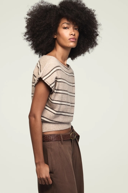 STRIPED BOAT NECK SWEATER TEE, image 4