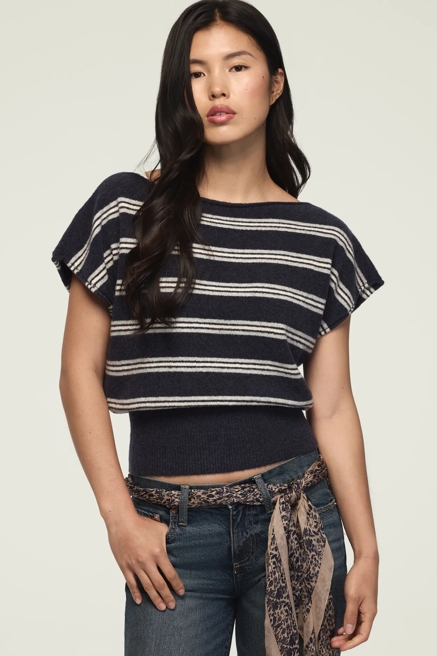 STRIPED BOAT NECK SWEATER TEE, image 1