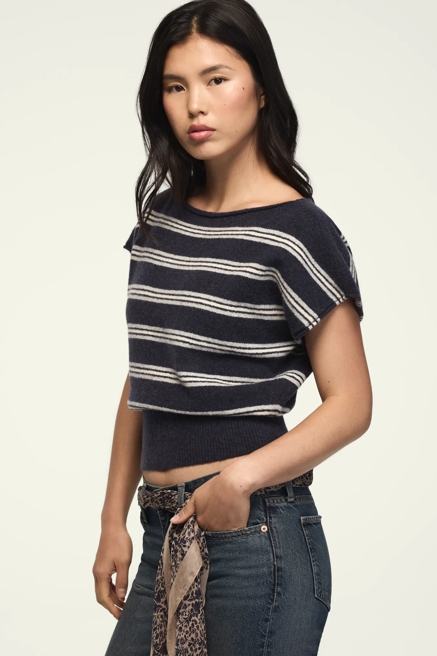 STRIPED BOAT NECK SWEATER TEE, image 4