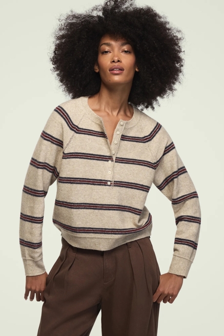 CLOUD SOFT STRIPED HENLEY SWEATER, image 1