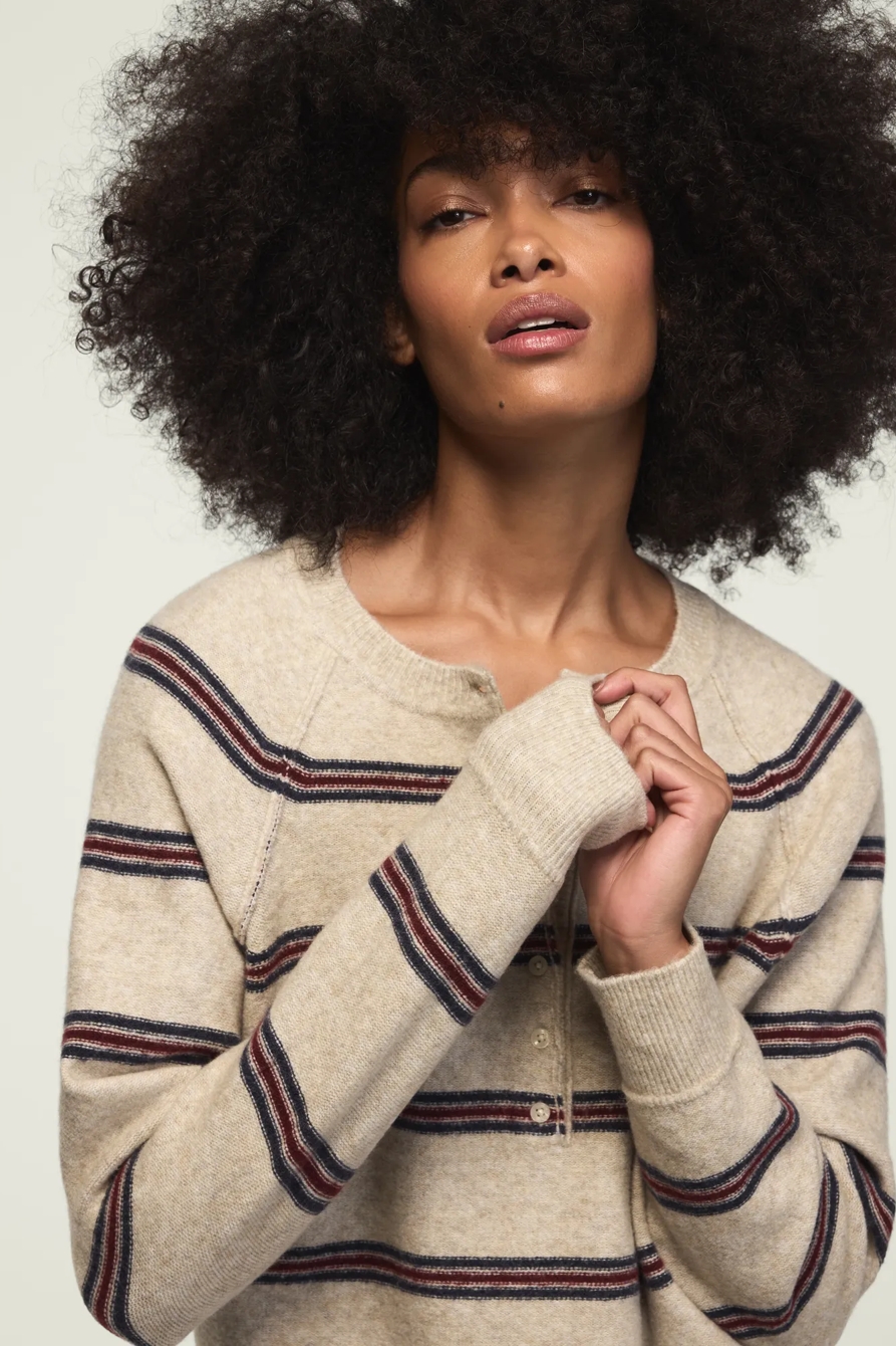 CLOUD SOFT STRIPED HENLEY SWEATER, image 5