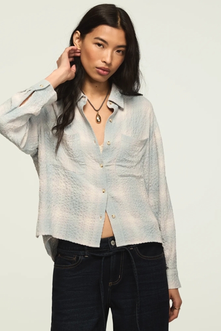 CROPPED PLAID DRAPEY SHIRT, image 1