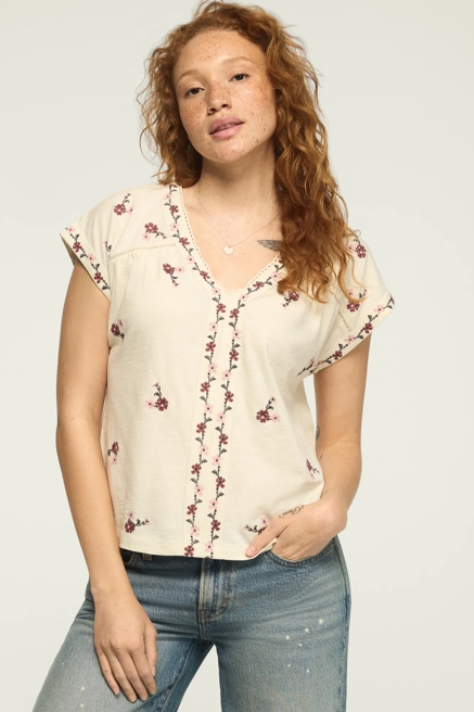FLORAL EMBROIDERED PEASANT TEE, image 1