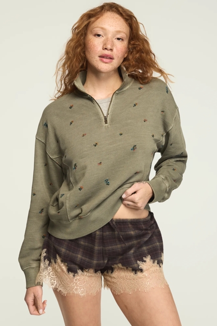 EMBROIDERED QUARTER ZIP PULLOVER, image 1