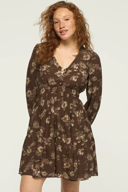 LONG SLEEVE SMOCKED WAIST MINI DRESS, image 1