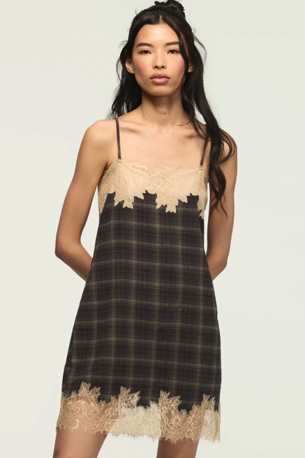 PLAID LACE TRIMMED MINI DRESS, image 1