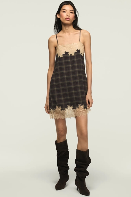 PLAID LACE TRIMMED MINI DRESS, image 3