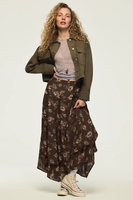 FLORAL DROP WAIST MIDI SKIRT, image 1