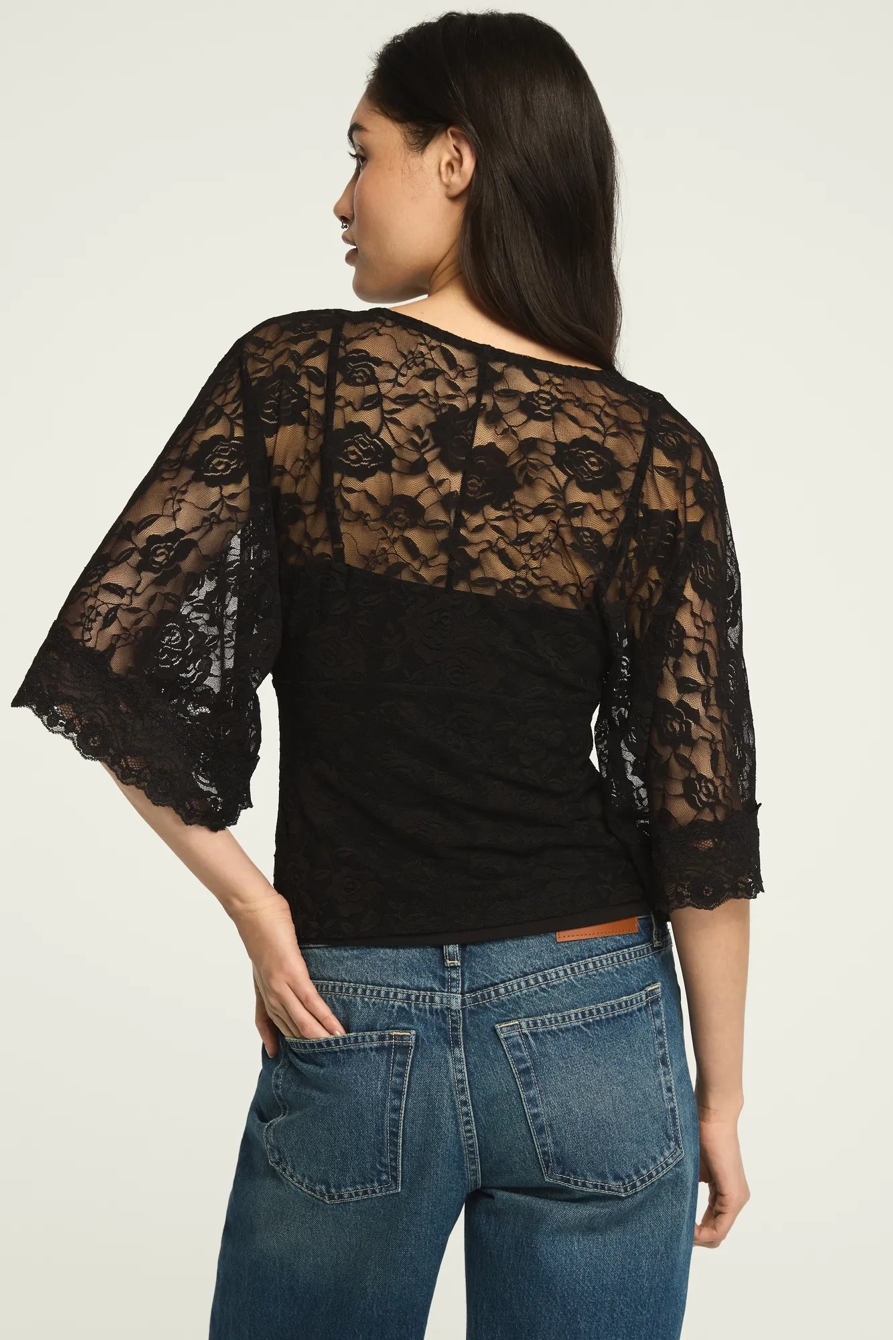 LACE V-NECK  BELL SLEEVE TOP, image 4