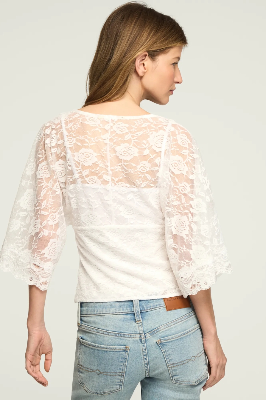 LACE V-NECK  BELL SLEEVE TOP, image 3