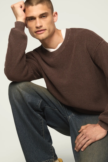 WASHED TEXTURED CREW NECK SWEATER, image 1