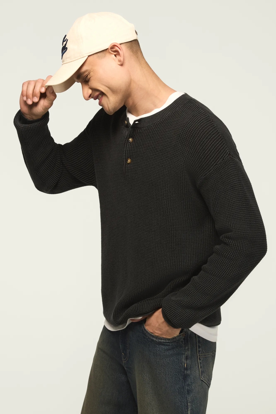 WASHED OTTOMAN HENLEY SWEATER, image 4