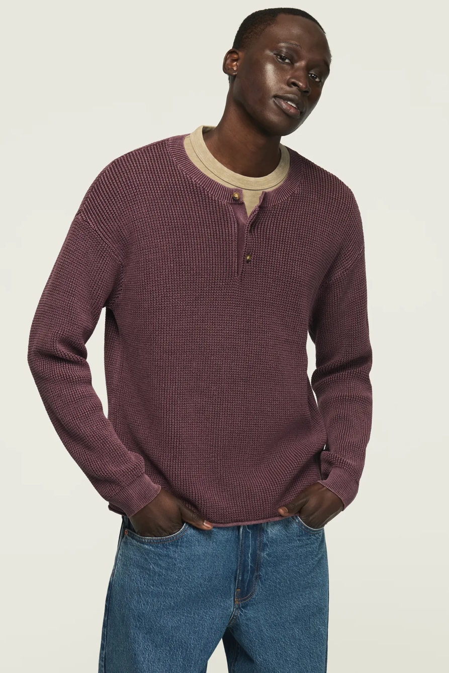 WASHED OTTOMAN HENLEY SWEATER, image 2