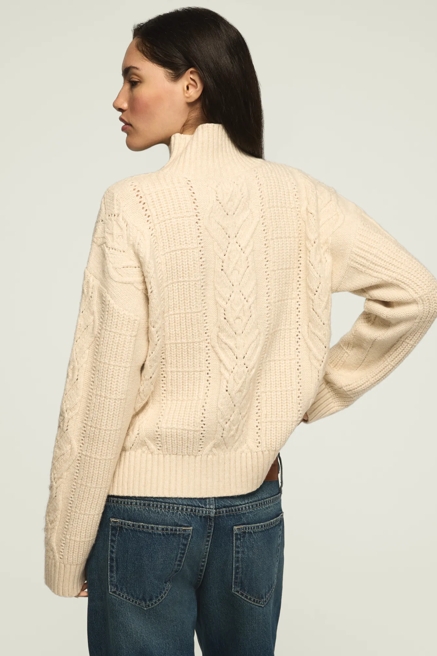 OPEN CABLE MOCK NECK SWEATER, image 3