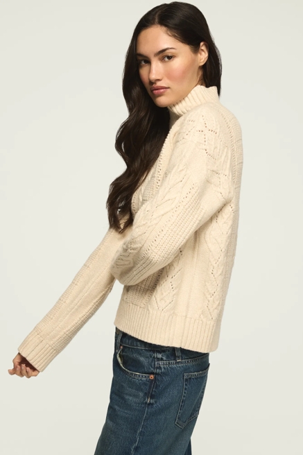 OPEN CABLE MOCK NECK SWEATER, image 4