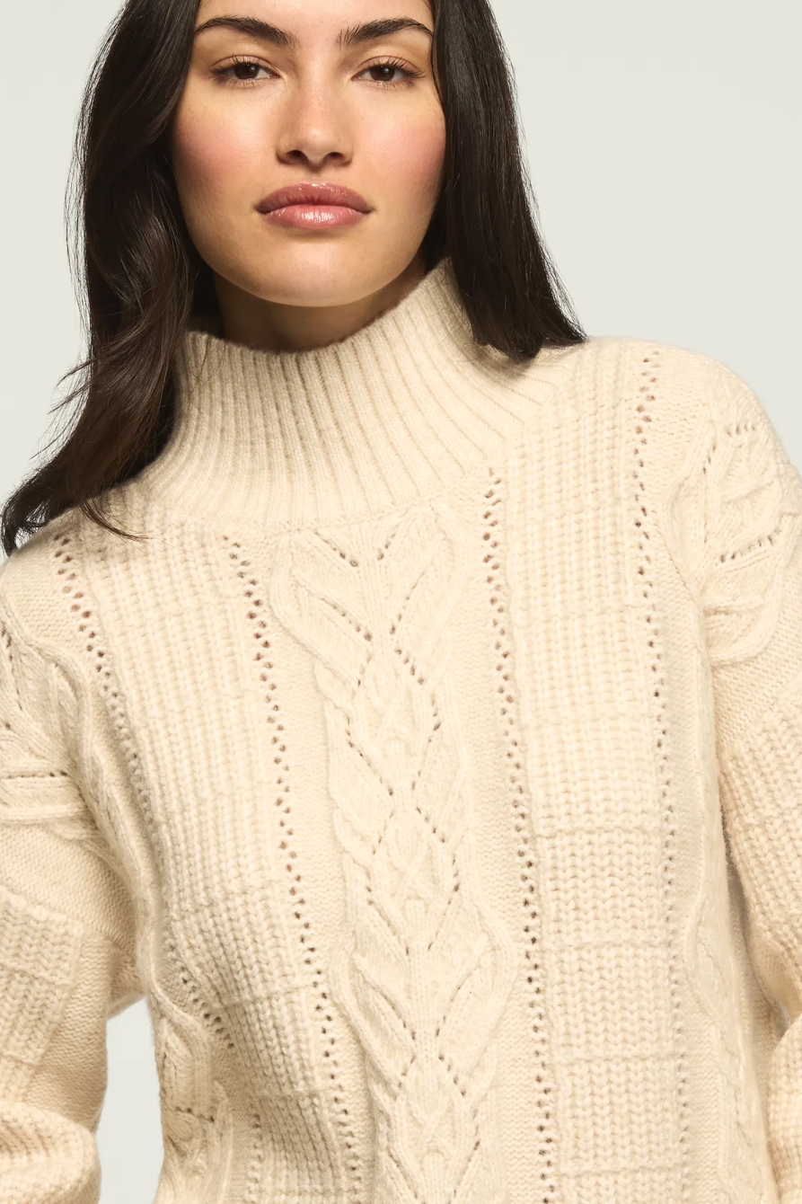 OPEN CABLE MOCK NECK SWEATER, image 5